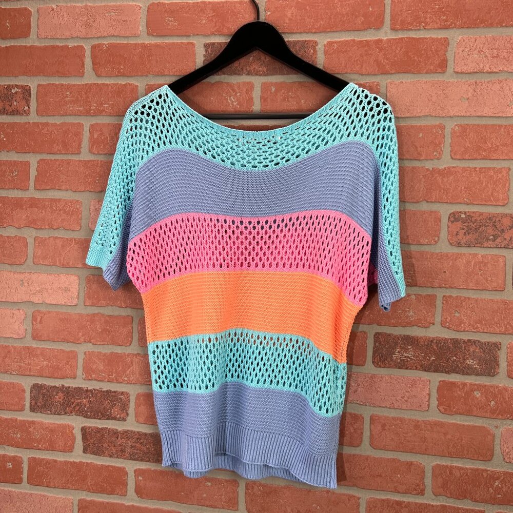 Short Sleeve Color Block Striped Sweater - Size Small - Picture 3 of 8